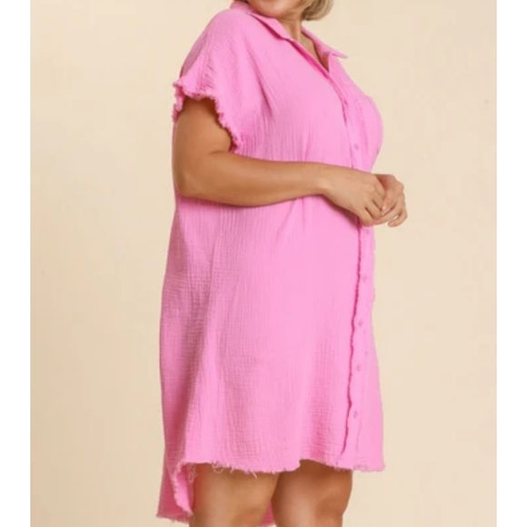 Umgee Gauze Shirt Dress Bubble Pink - Picture 3 of 4